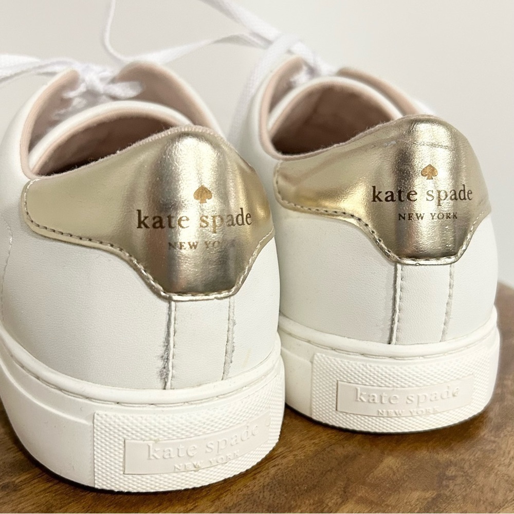 Kate Spade Angelise Leather Sneakers White/Gold Perforated‎ 9 - Picture 6 of 10